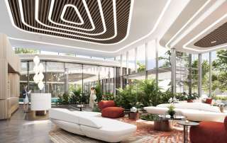 Sảnh Clubhouse sang trọng với thiết kế hoàng gia đón ánh sáng tự nhiên, nơi khẳng định vị thế và đón tiếp đối tác của gia chủ.