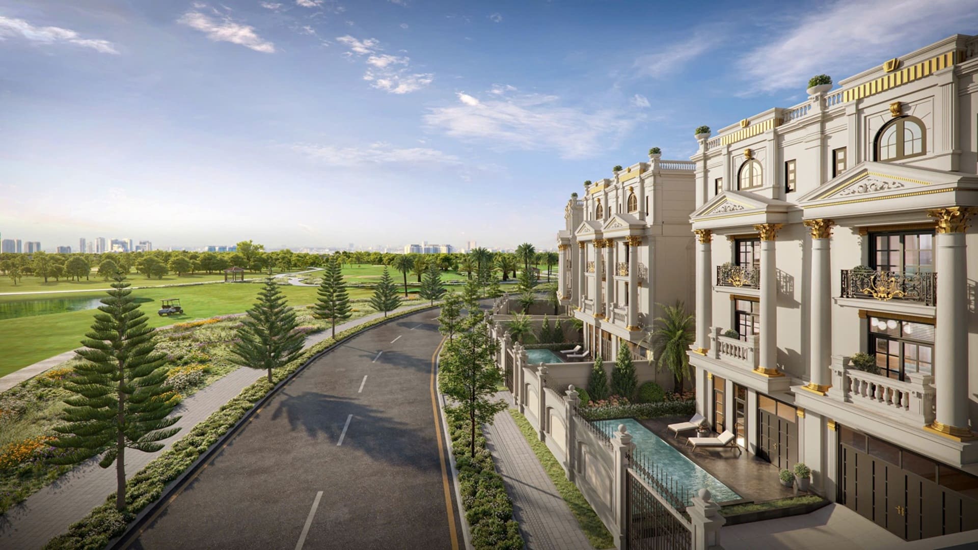 Tận hưởng tầm nhìn ôm trọn thảm cỏ xanh mướt tuyệt mỹ của sân golf chuẩn quốc tế ngay từ ban công villa sang trọng.